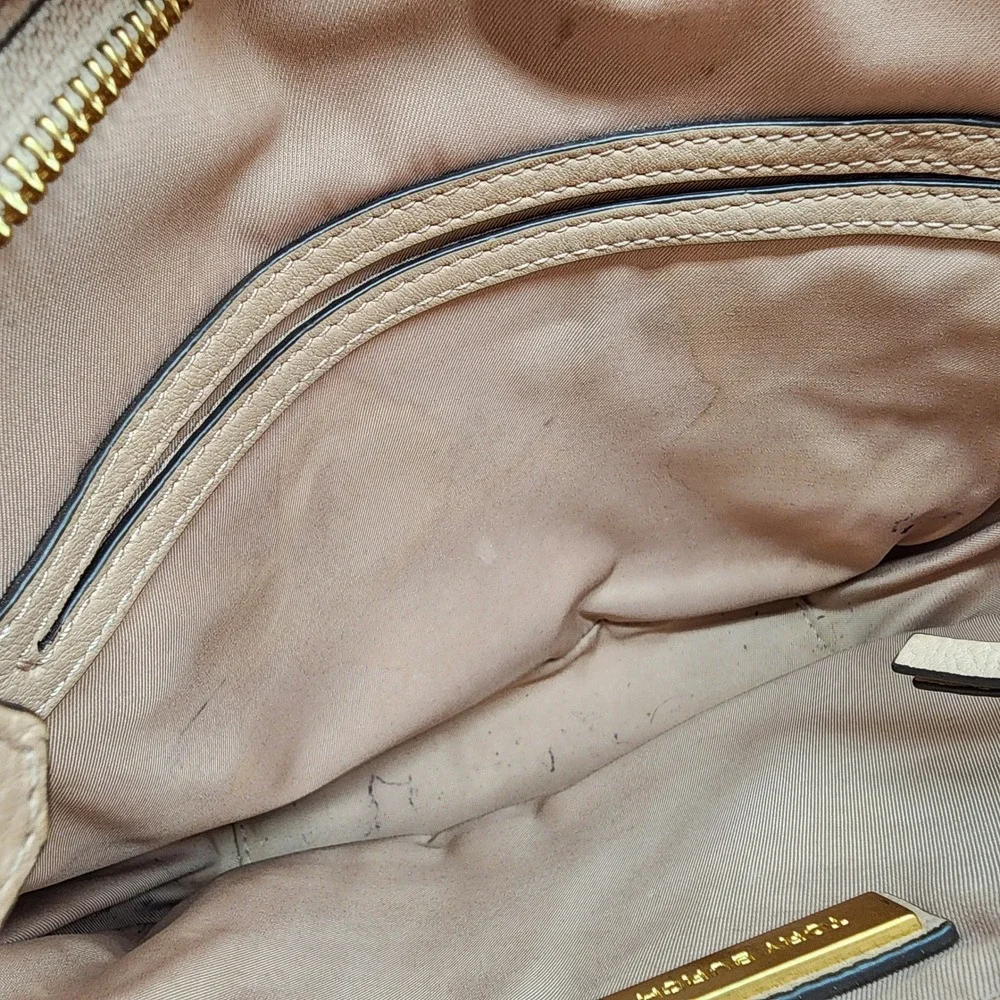 Tory Burch McGraw Crossbody Women's Small Beige Pebbled Leather Tassel Purse
